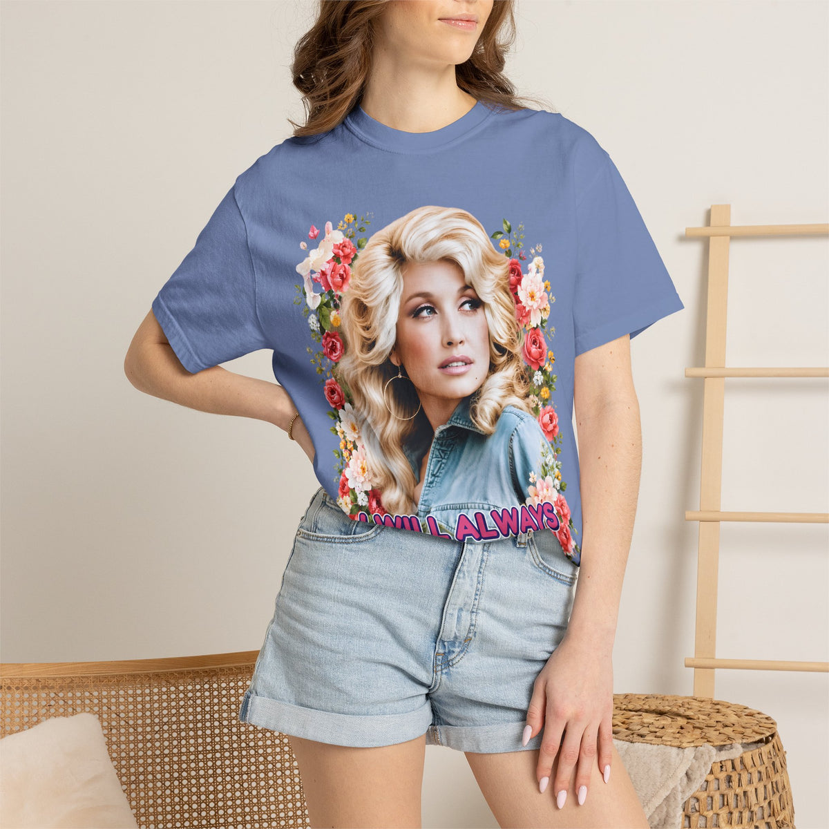 Graphic Tee Retro Floral Portrait I Will Always Love You