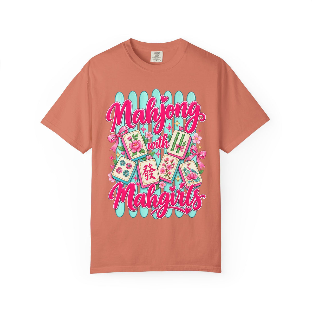 Mahjong with Mahgirls T-Shirt — Cute Floral Mahjong Tiles Tee for Mahjong Lovers