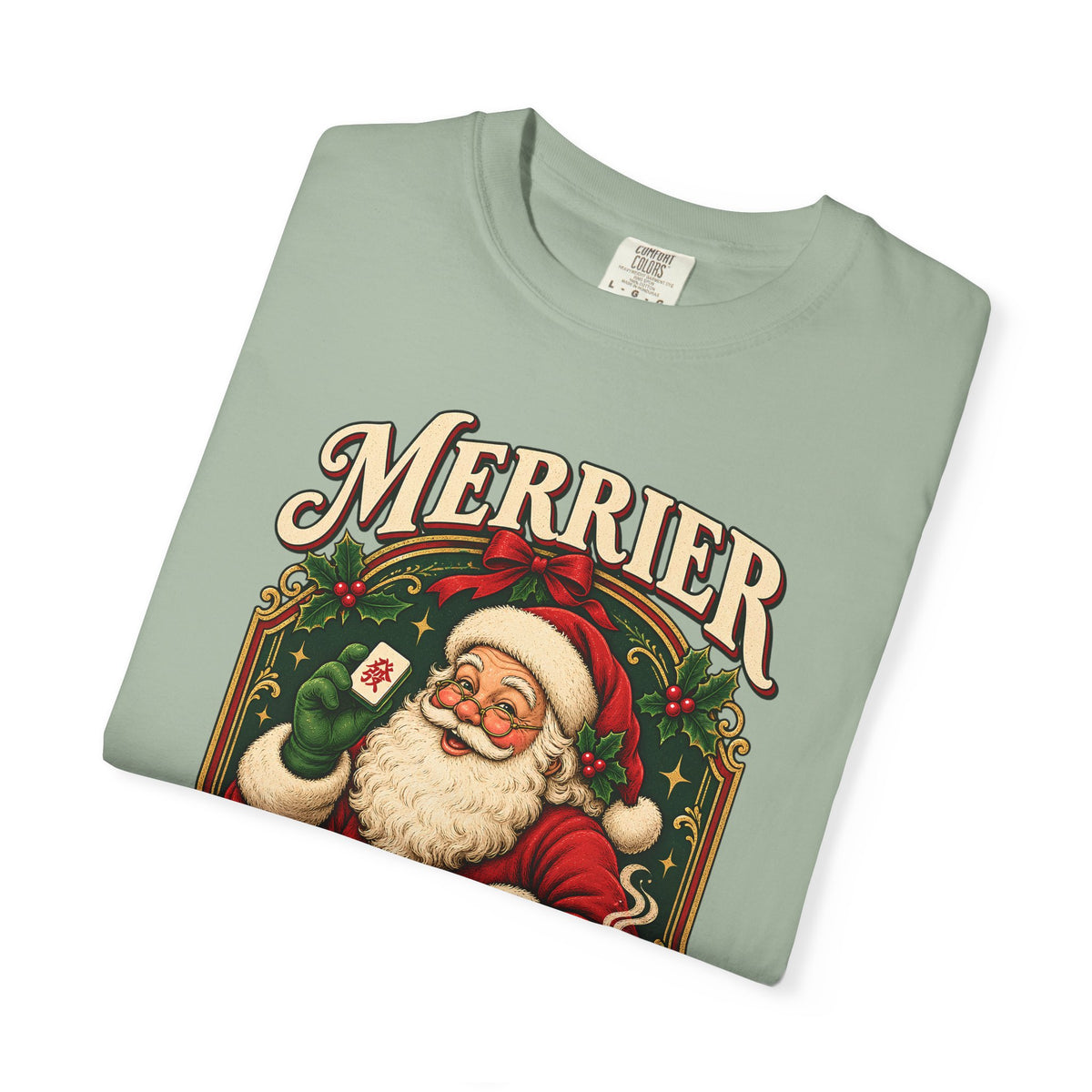 Merrier Playing Mahjong Vintage Santa Holiday Tee