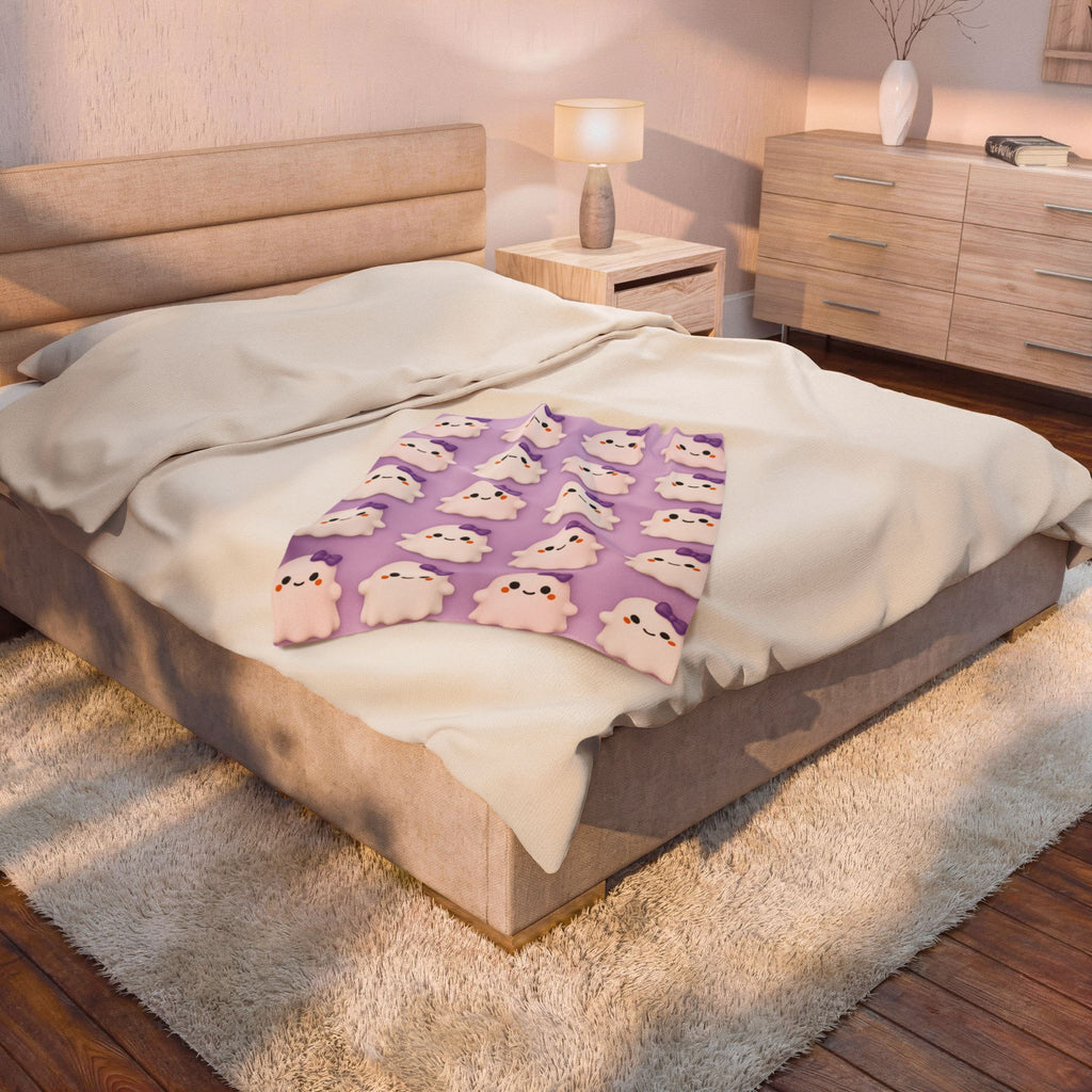 Bow Girl™ Ghost Velveteen Plush Blanket - Purple