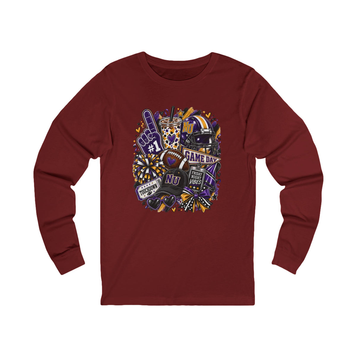 Game Day Football Long Sleeve Tee Team Spirit Collage