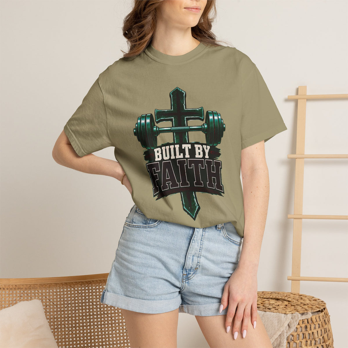 Built by Faith Cross & Barbell T-Shirt