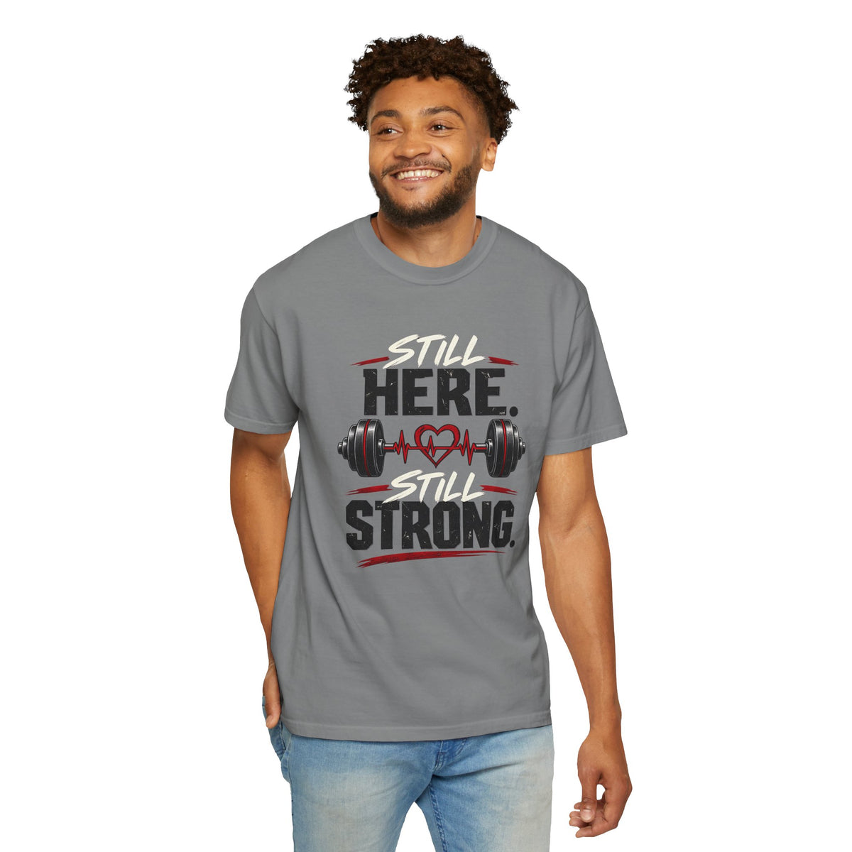 Here Strong Weightlifting TShirt Fitness Gym Graphic Tee