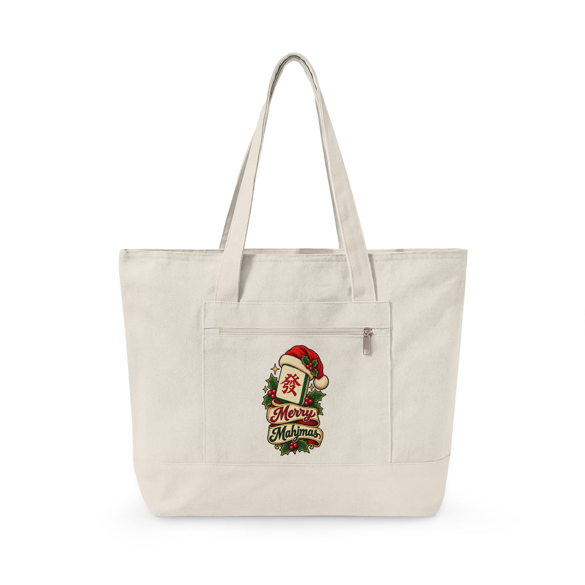 Christmas Canvas Mahjong Zippered Tote