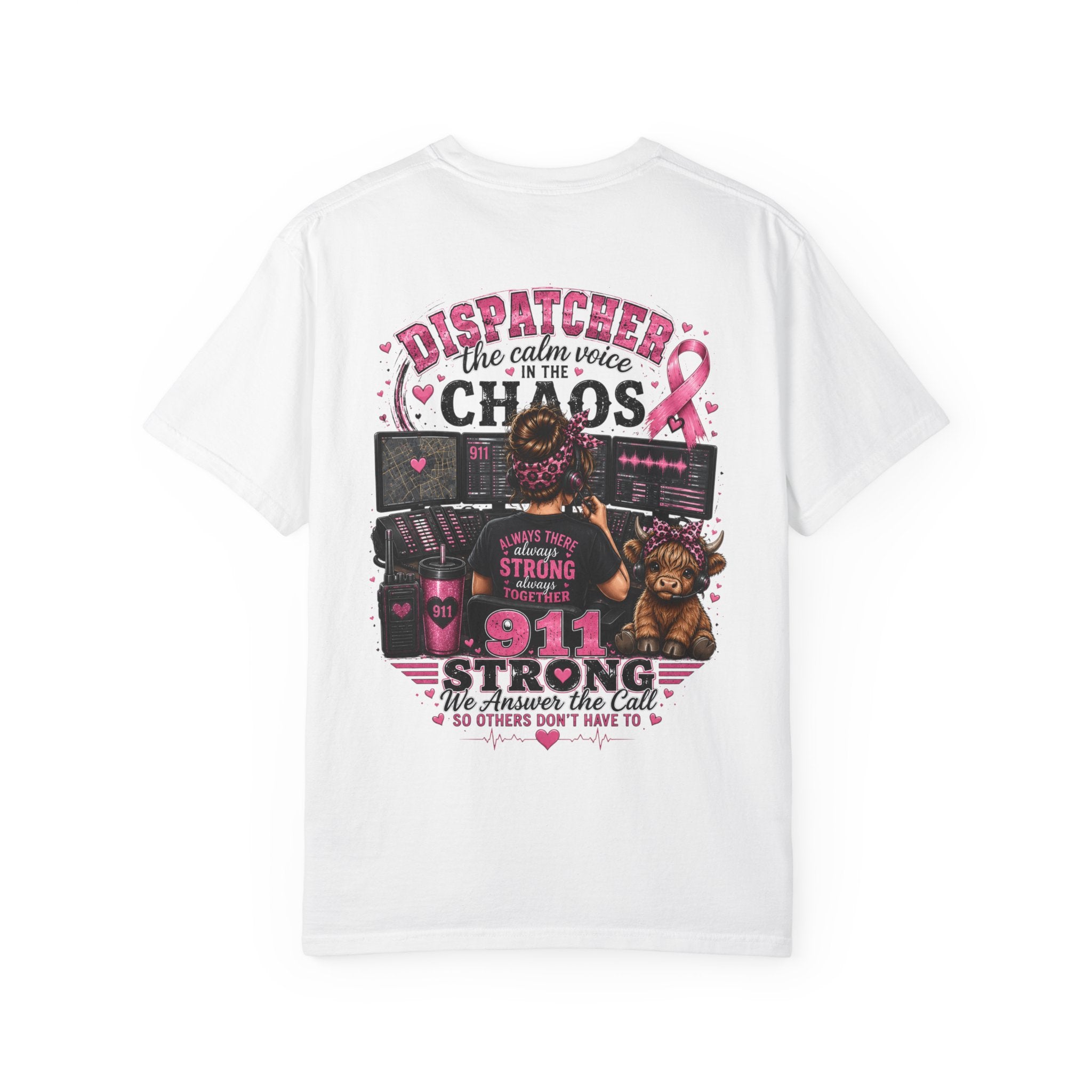 911 Dispatcher T-Shirt - "The Calm Voice in the Chaos" Breast Cancer Awareness