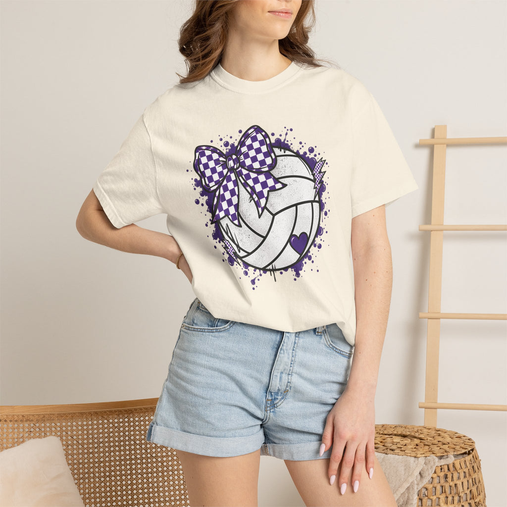 Volleyball Heart Purple Bow Graphic Tee