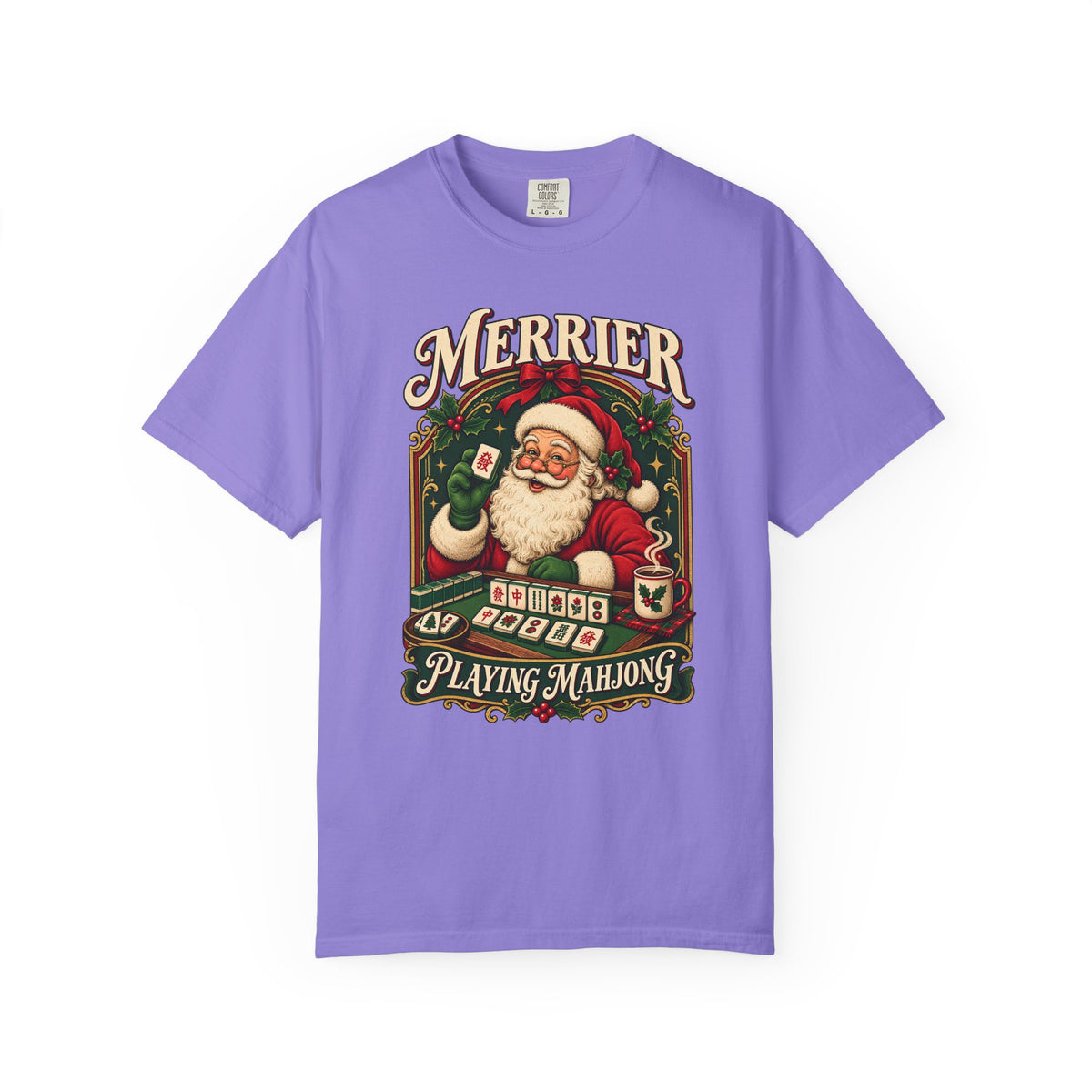 Merrier Playing Mahjong Vintage Santa Holiday Tee