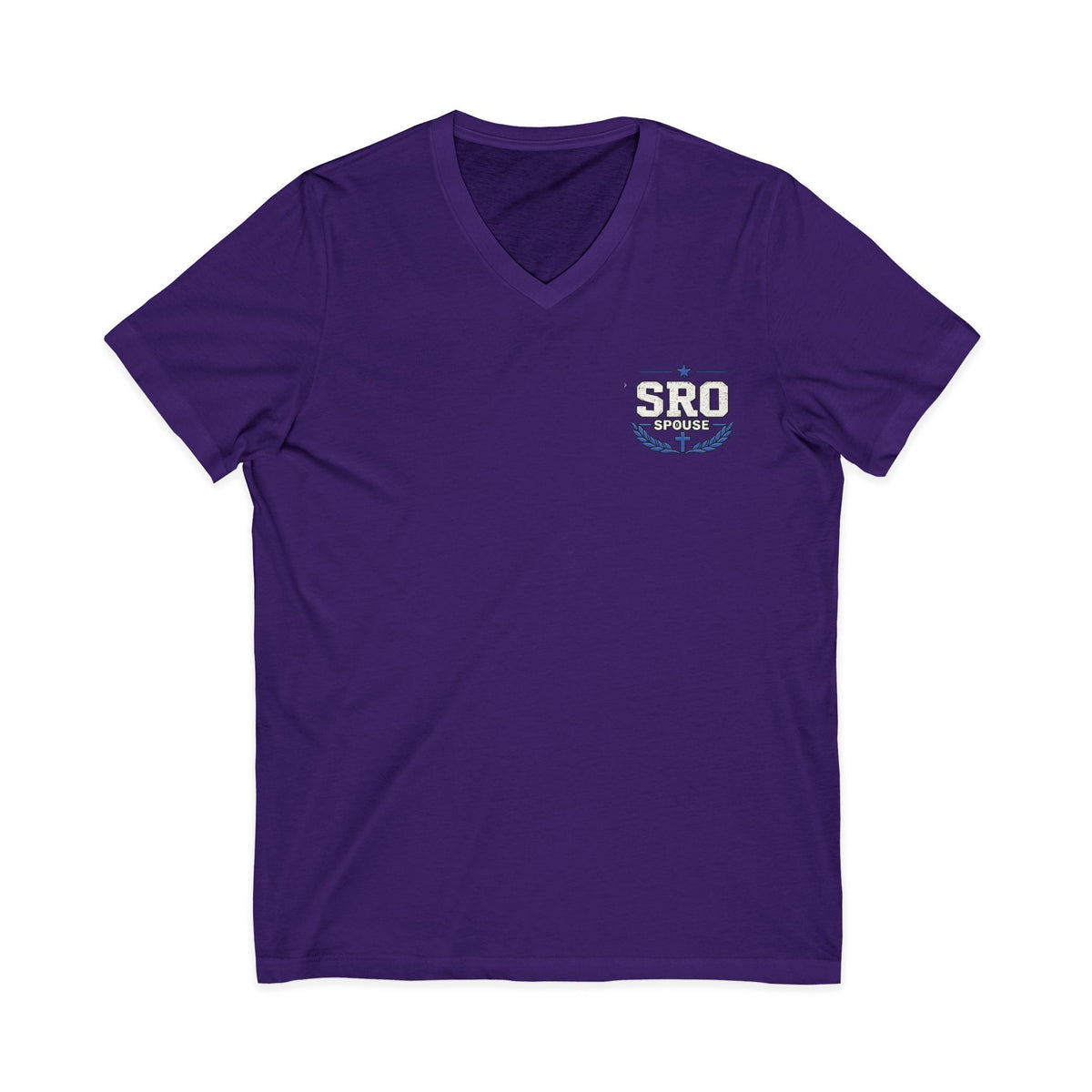 SPOUSE SRO Thin Blue Line V-Neck Tee — "Then I Heard 'Whom Shall I Send?'"