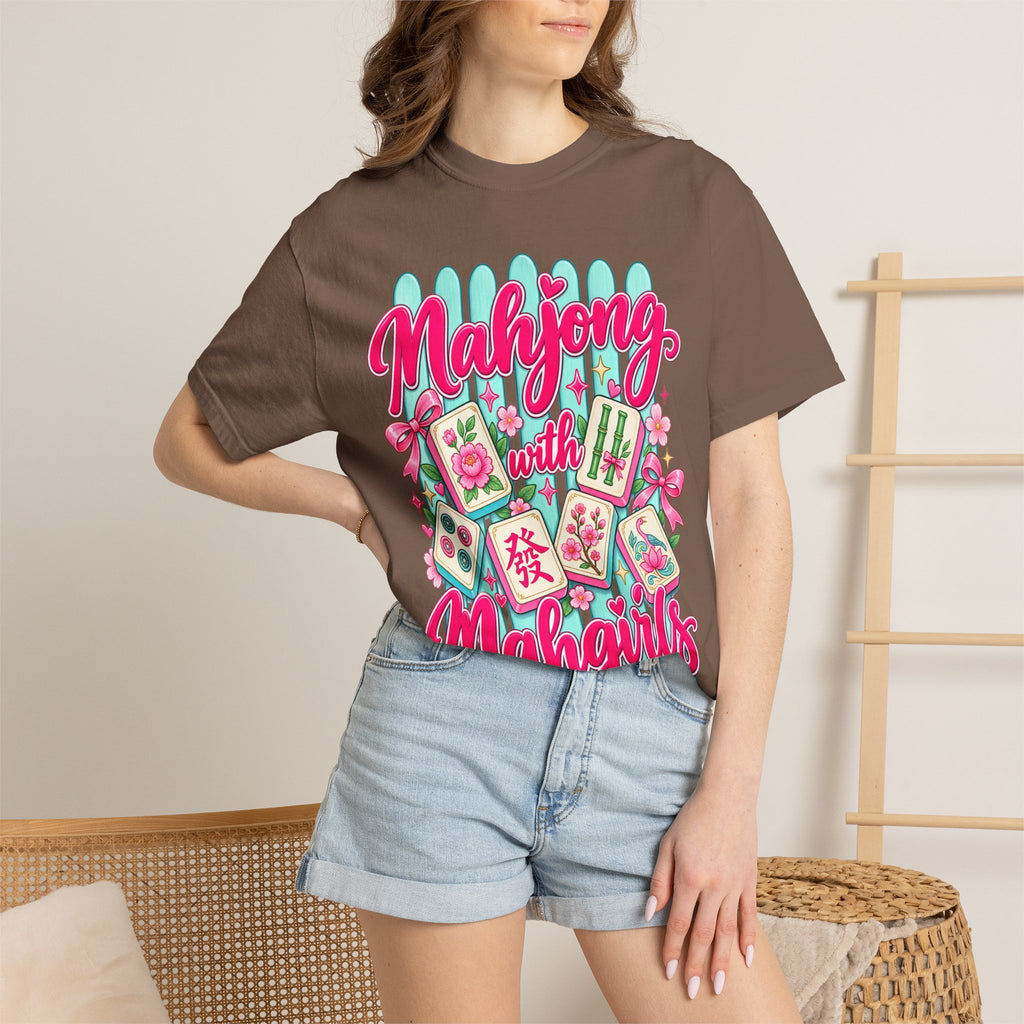 Mahjong with Mahgirls T-Shirt — Cute Floral Mahjong Tiles Tee for Mahjong Lovers