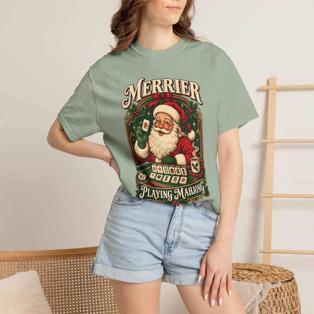 Merrier Playing Mahjong Vintage Santa Holiday Tee