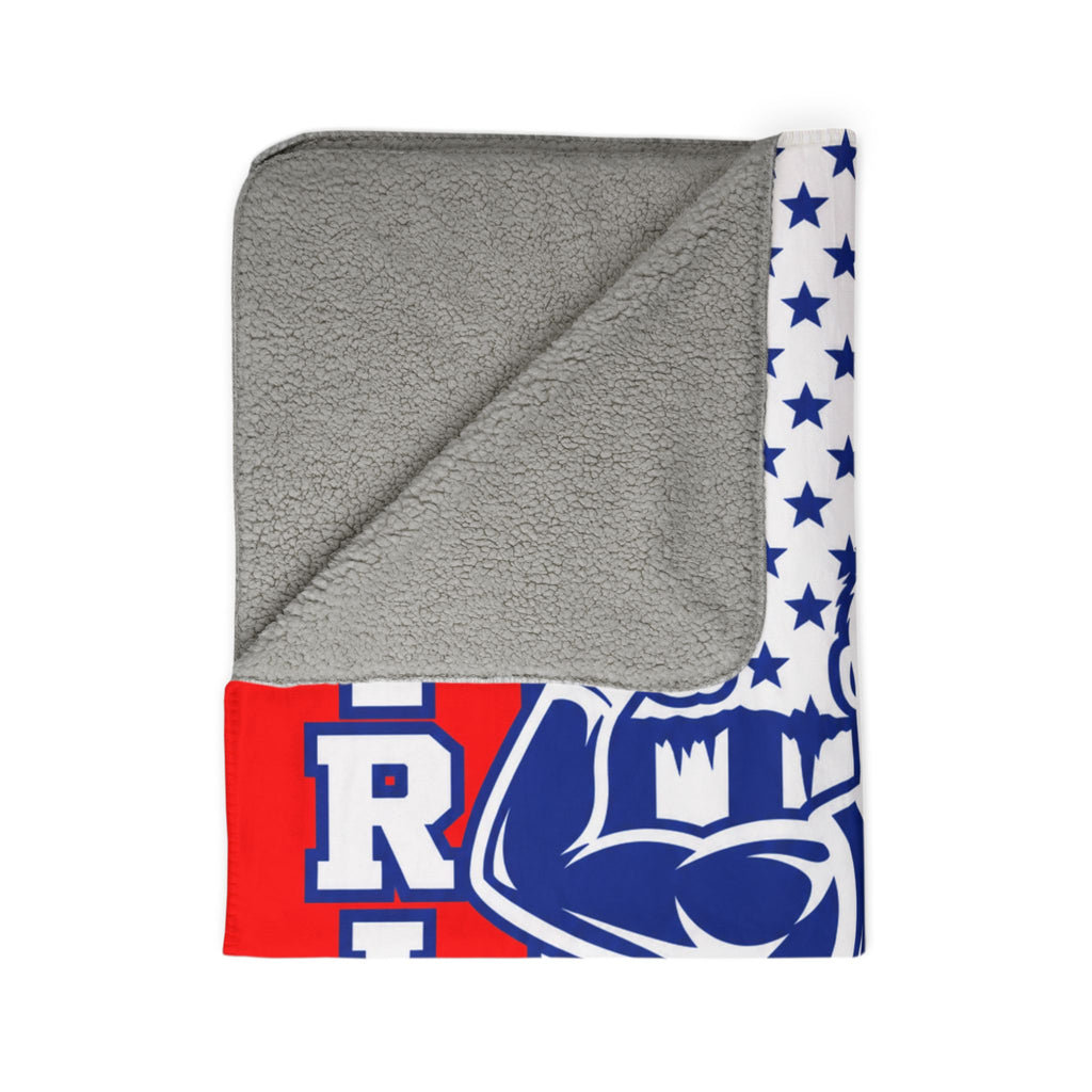 Patriots Personalized Sherpa Blanket - American Flag Muscleman with Name (Fleece)