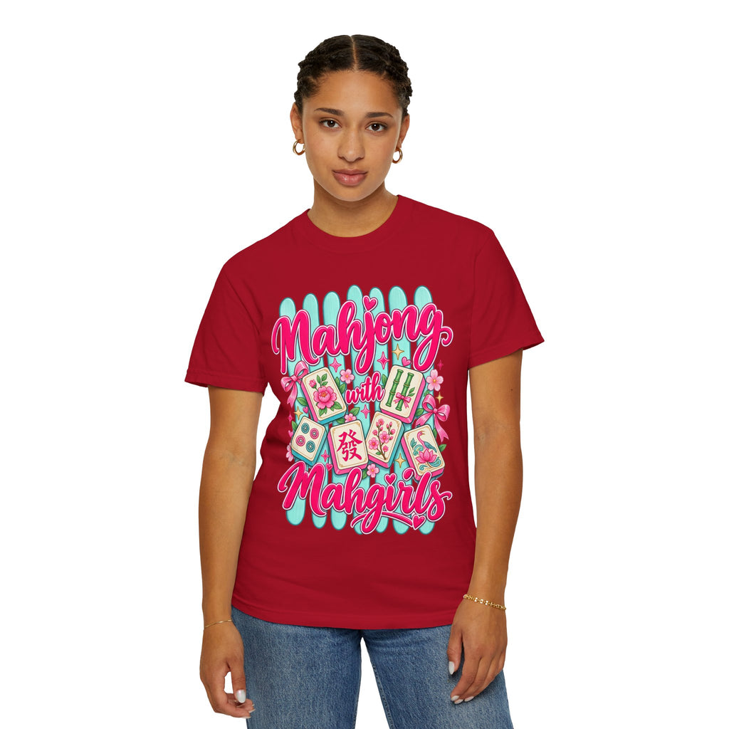 Mahjong with Mahgirls T-Shirt — Cute Floral Mahjong Tiles Tee for Mahjong Lovers