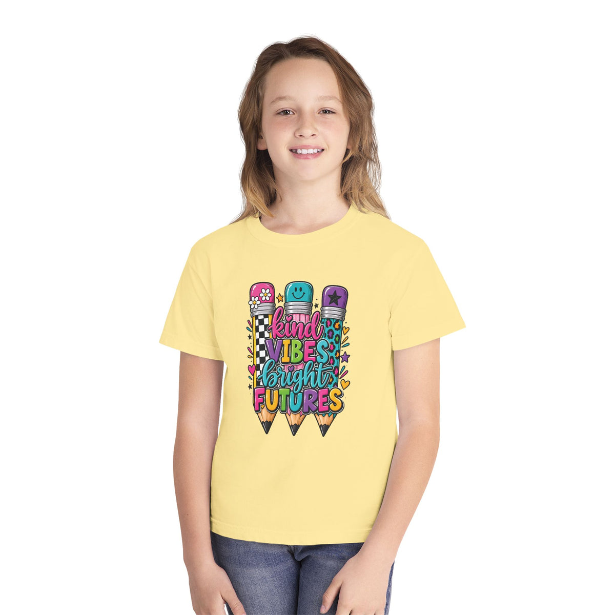"Kind Vibes Bright Futures" Colorful Pencil Graphic Tee