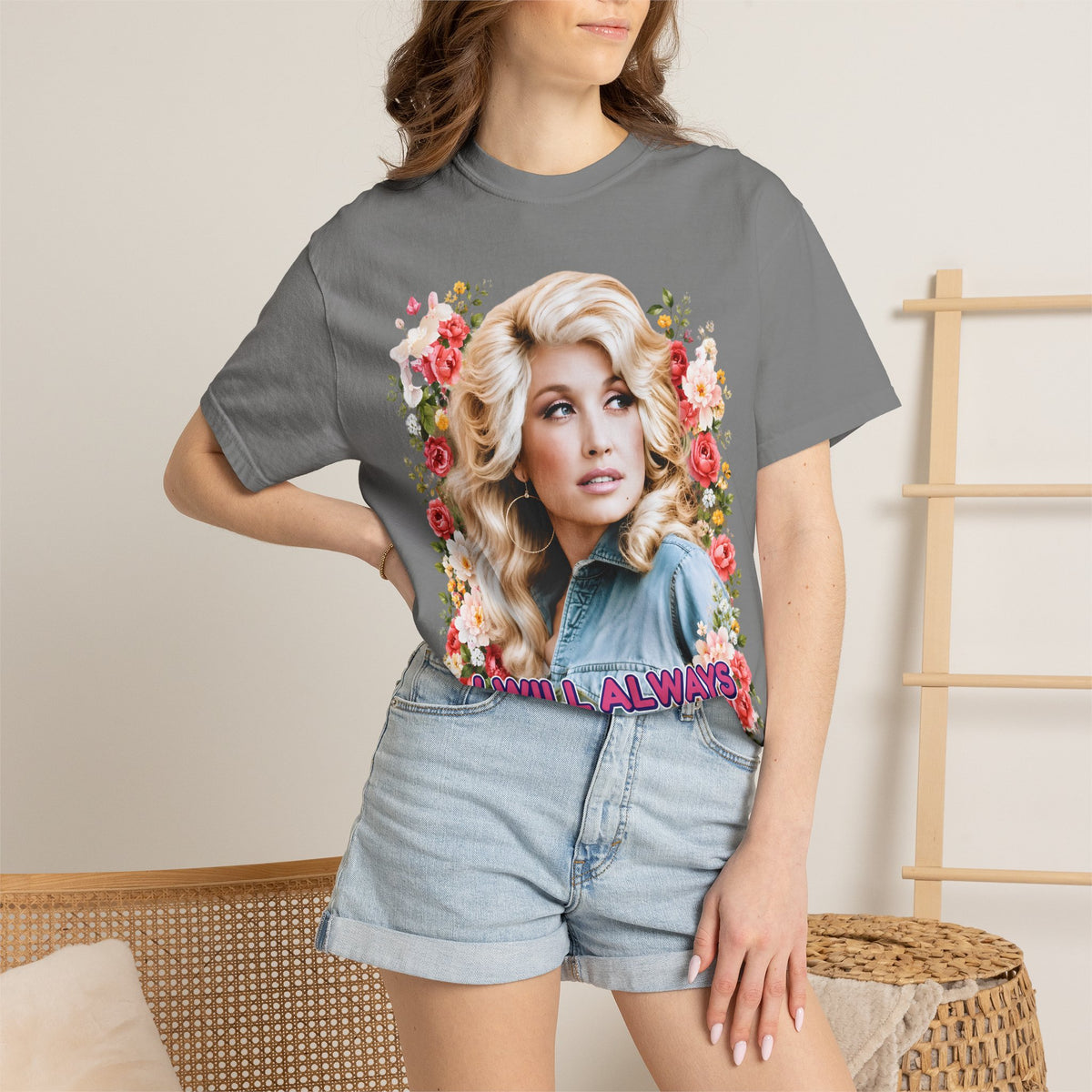 Graphic Tee Retro Floral Portrait I Will Always Love You