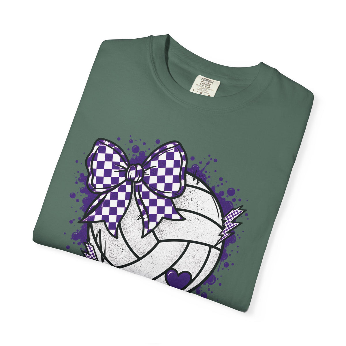 Volleyball Heart Purple Bow Graphic Tee