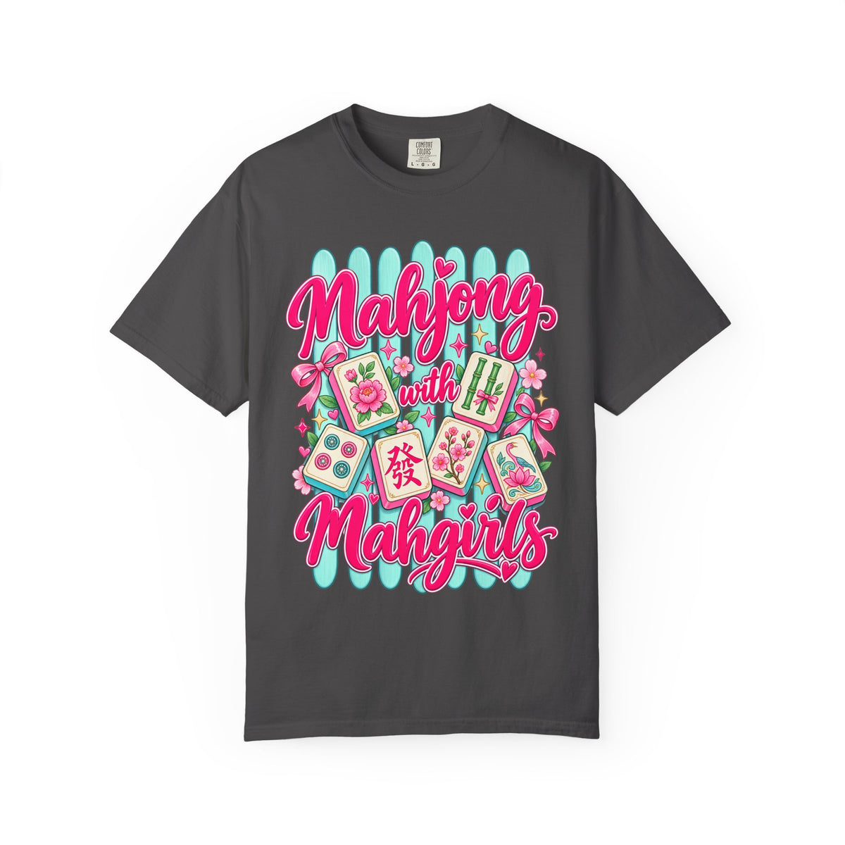 Mahjong with Mahgirls T-Shirt — Cute Floral Mahjong Tiles Tee for Mahjong Lovers