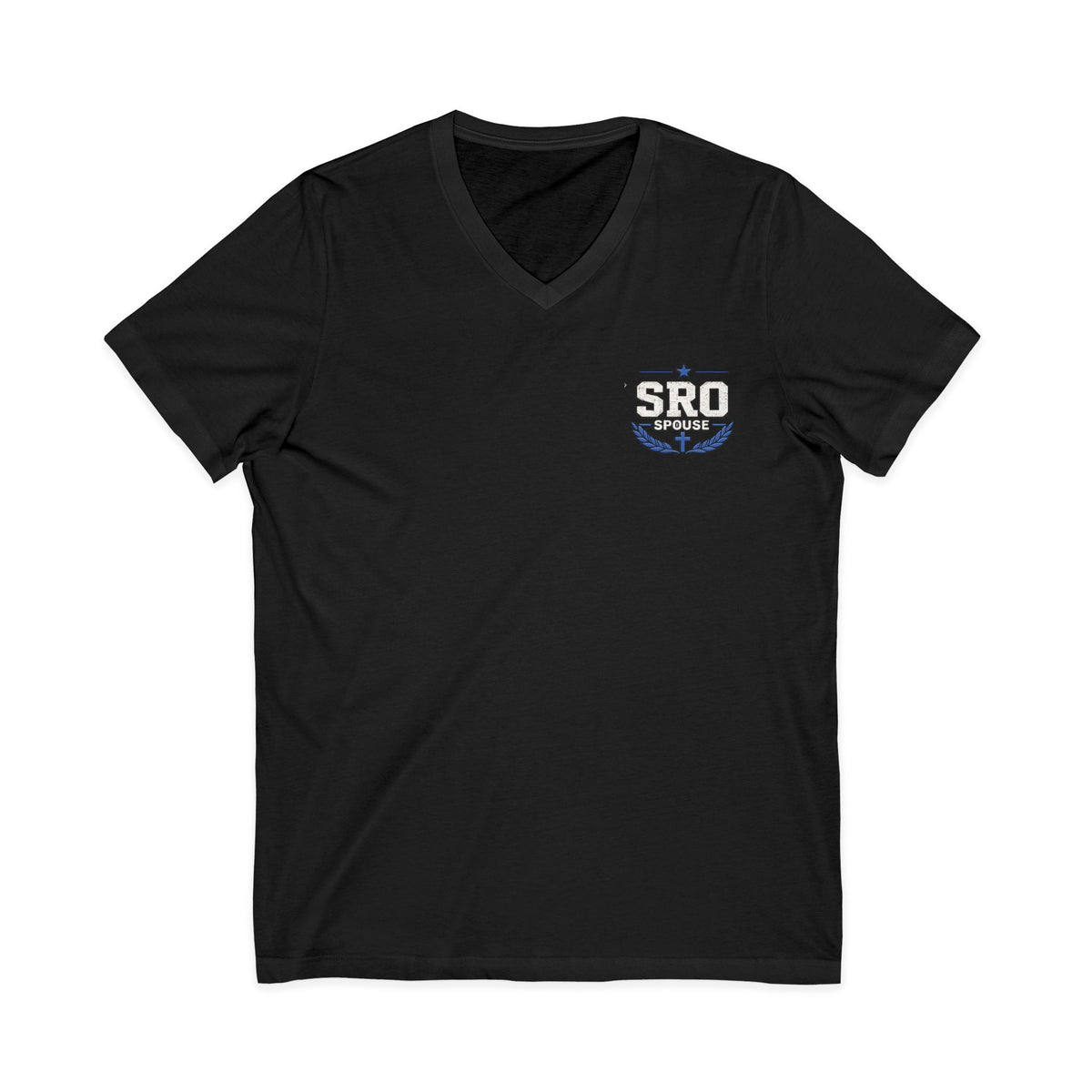 SPOUSE SRO Thin Blue Line V-Neck Tee — "Then I Heard 'Whom Shall I Send?'"