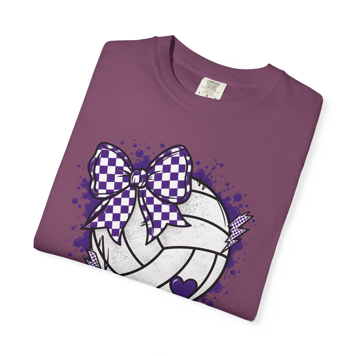 Volleyball Heart Purple Bow Graphic Tee