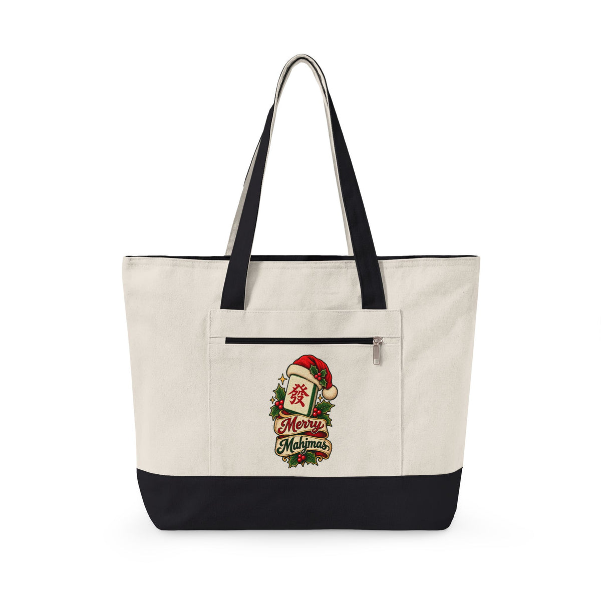 Christmas Canvas Mahjong Zippered Tote
