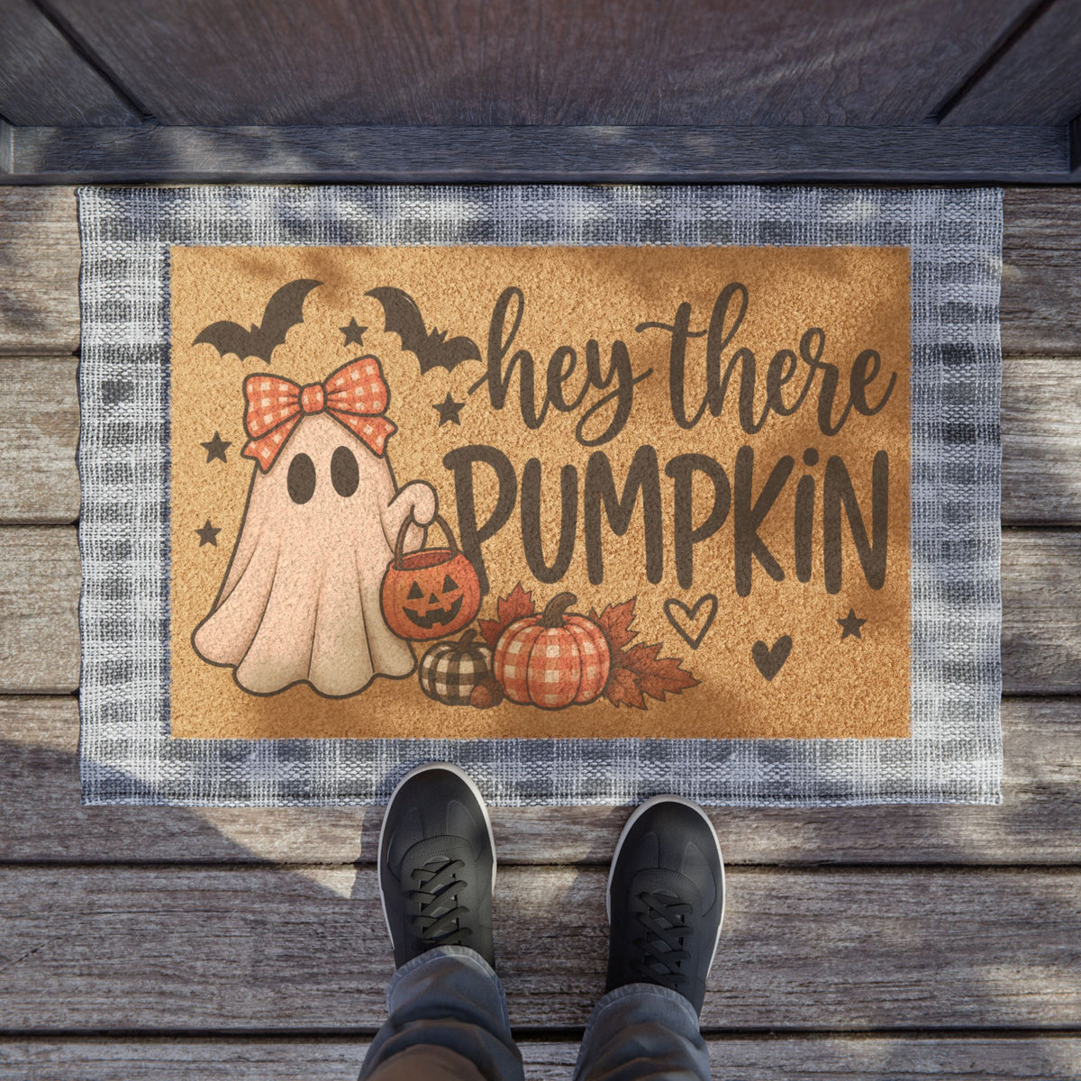 Hey There Pumpkin Halloween Doormat Cute Ghost Pumpkin Fall Welcome Mat