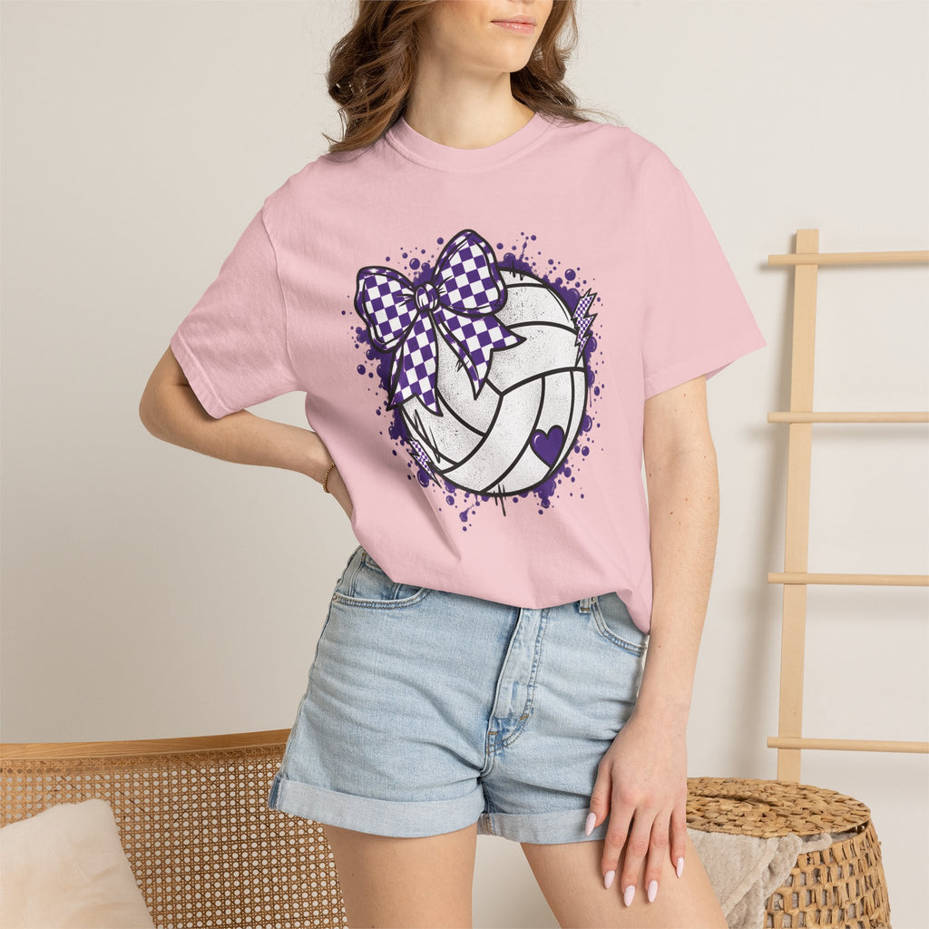 Volleyball Heart Purple Bow Graphic Tee