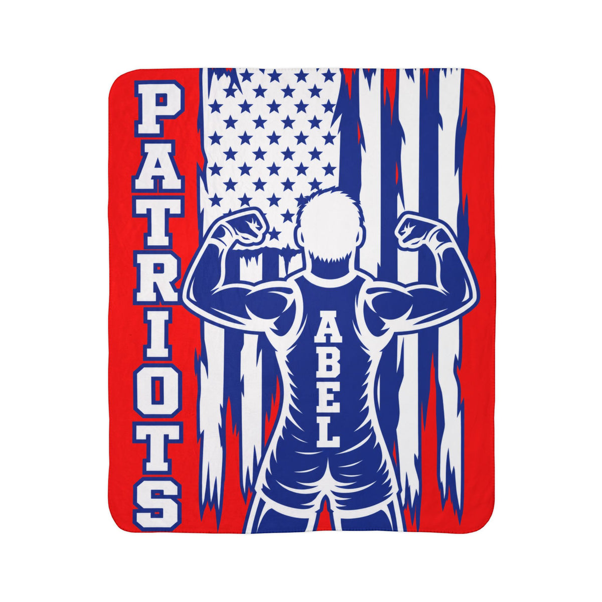Patriots Personalized Sherpa Blanket - American Flag Muscleman with Name (Fleece)