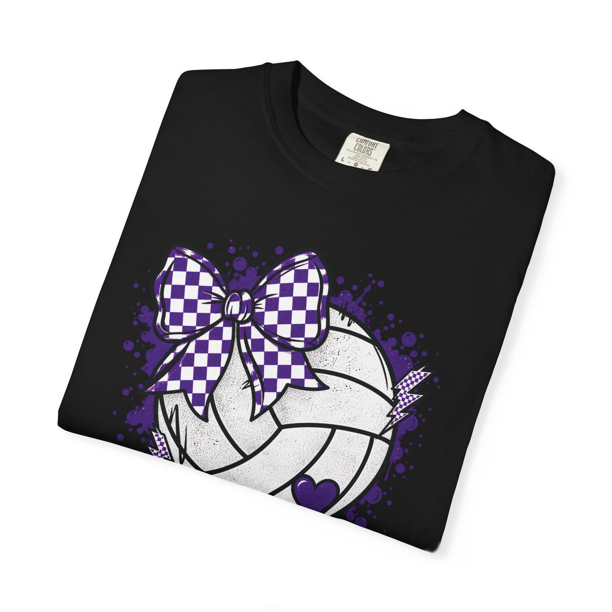 Volleyball Heart Purple Bow Graphic Tee