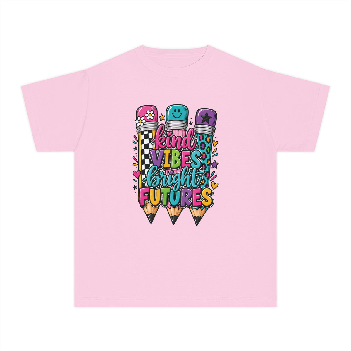 "Kind Vibes Bright Futures" Colorful Pencil Graphic Tee