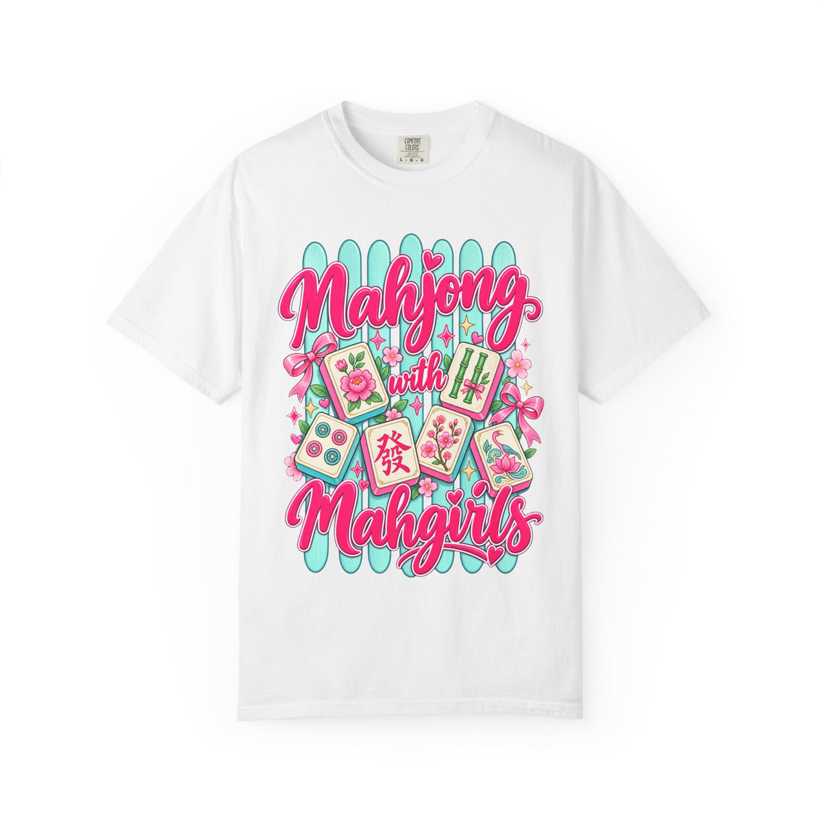 Mahjong with Mahgirls T-Shirt — Cute Floral Mahjong Tiles Tee for Mahjong Lovers