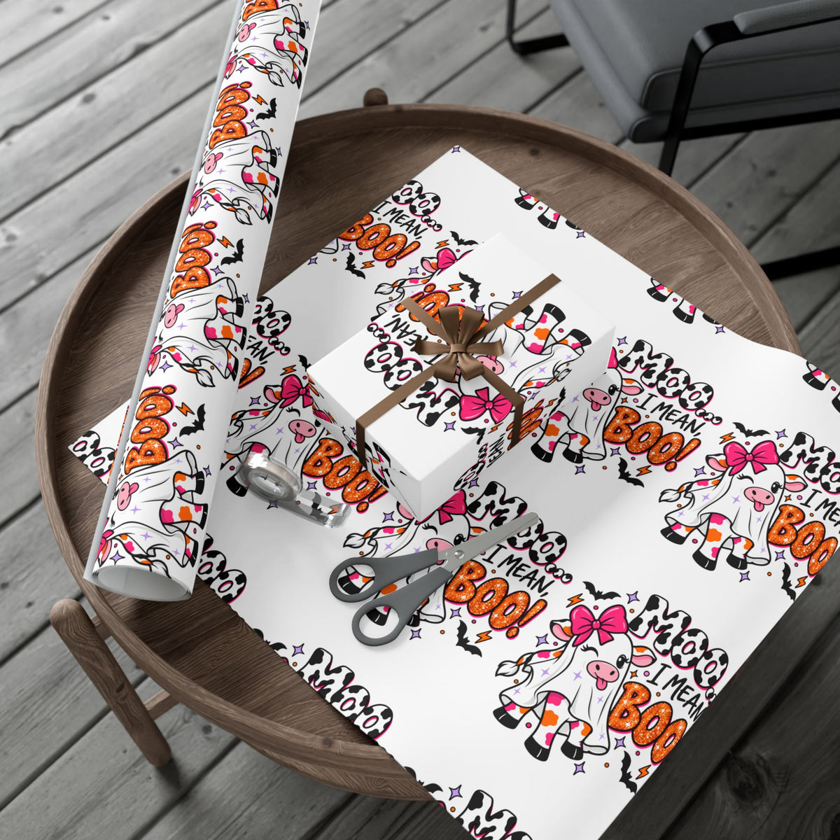 Halloween Cow 'Moo I Mean Boo!' Gift Wrap Paper