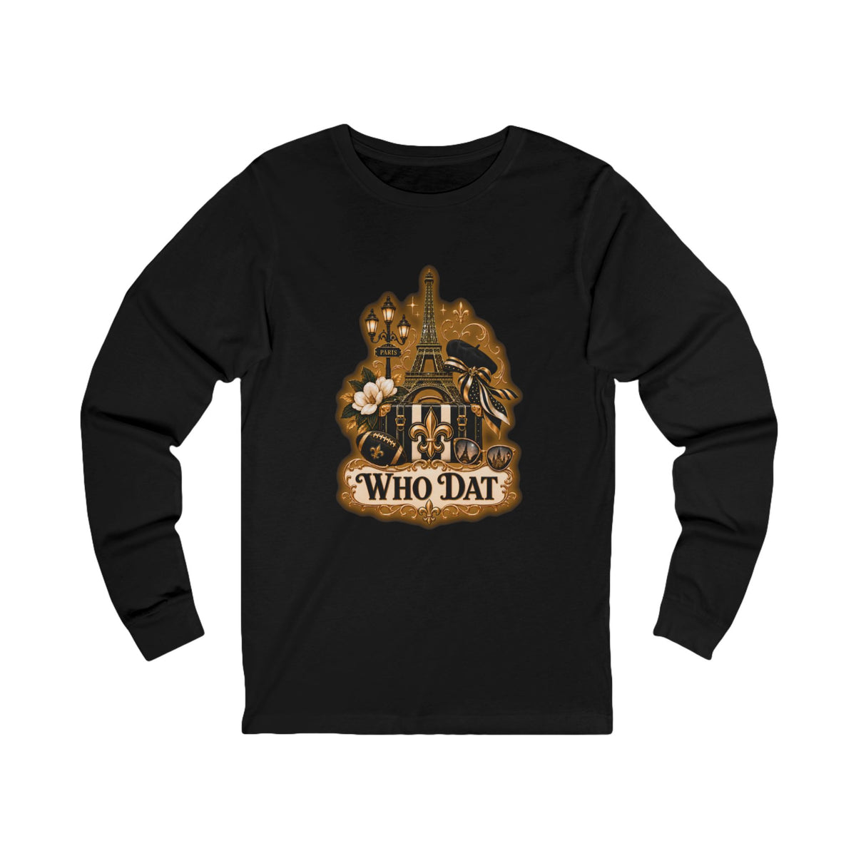 Who Dat Long Sleeve Tee — Vintage New Orleans Fleur-de-Lis Design