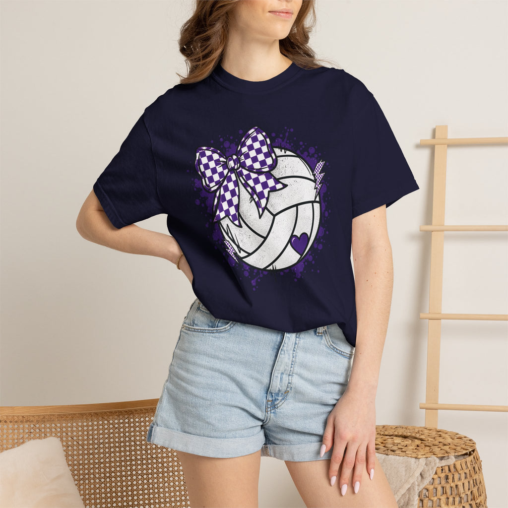 Volleyball Heart Purple Bow Graphic Tee