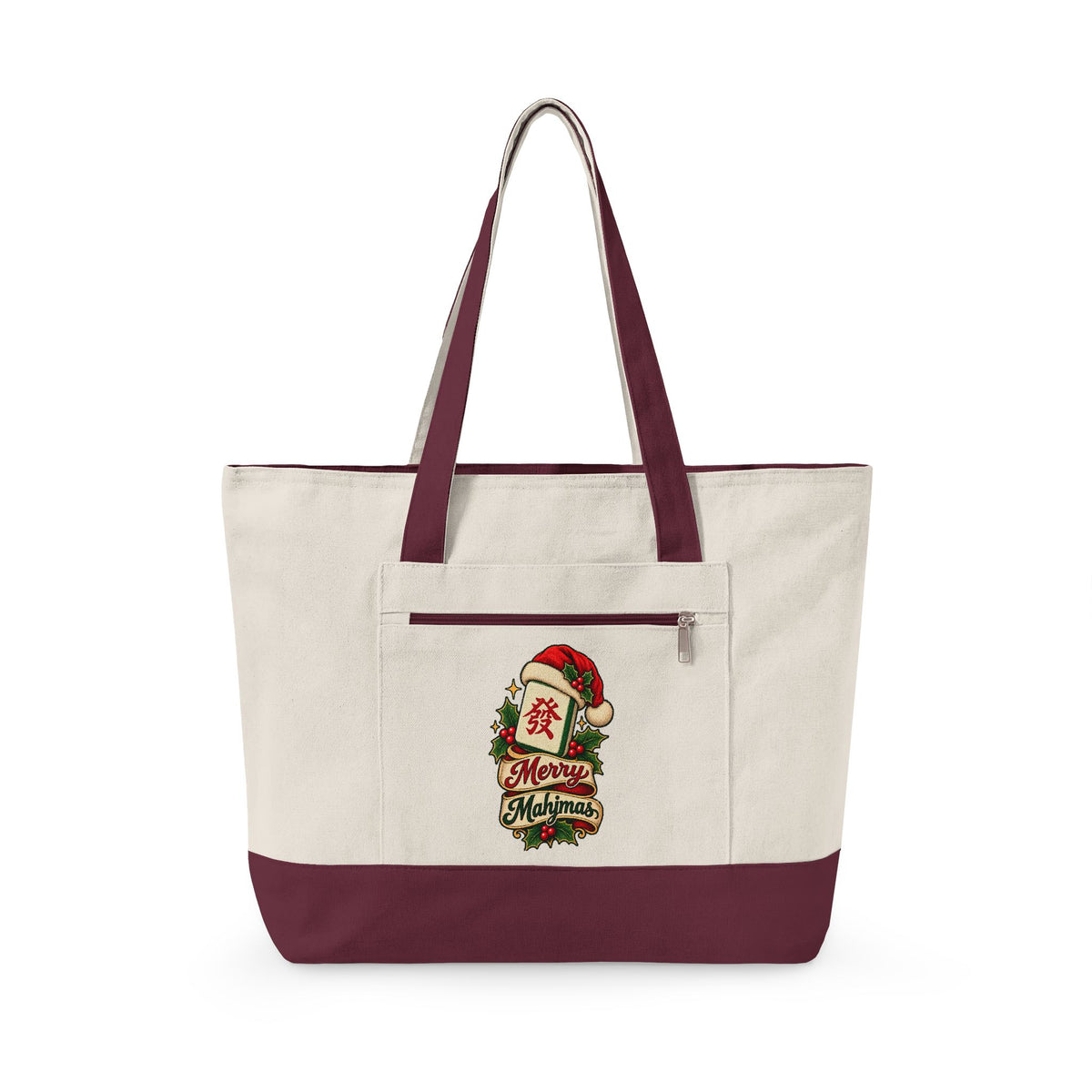 Christmas Canvas Mahjong Zippered Tote