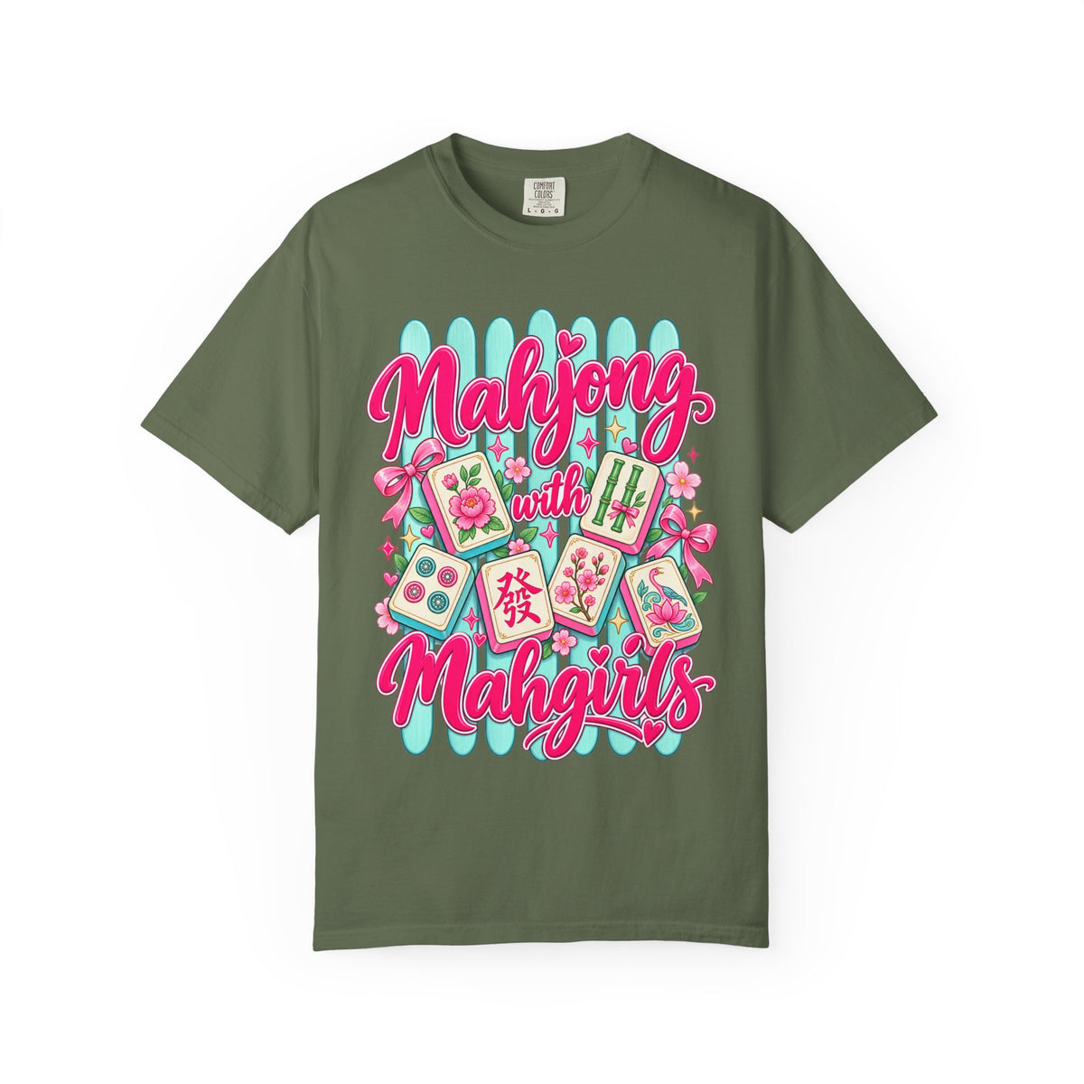 Mahjong with Mahgirls T-Shirt — Cute Floral Mahjong Tiles Tee for Mahjong Lovers