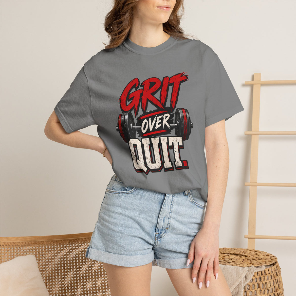Grit Over Quit TShirt Motivational Weightlifting Gym Tee