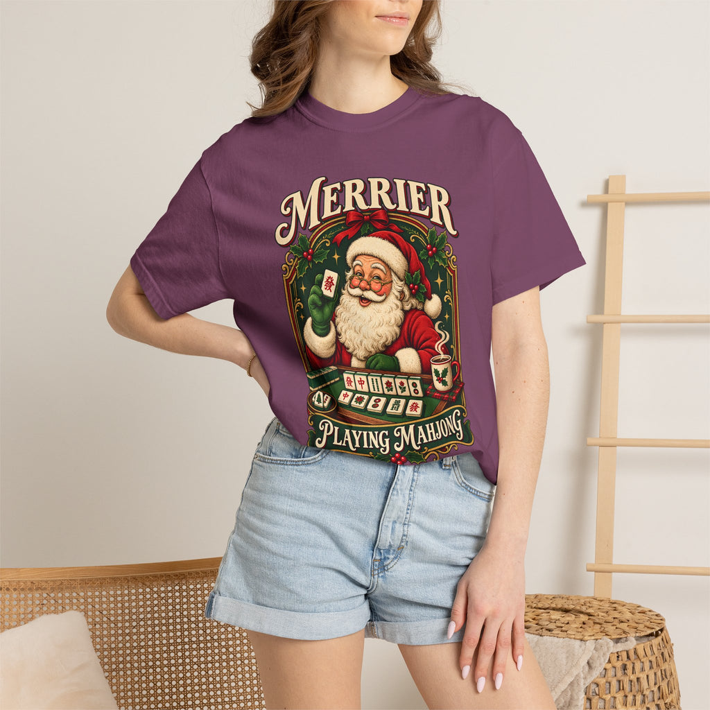 Merrier Playing Mahjong Vintage Santa Holiday Tee