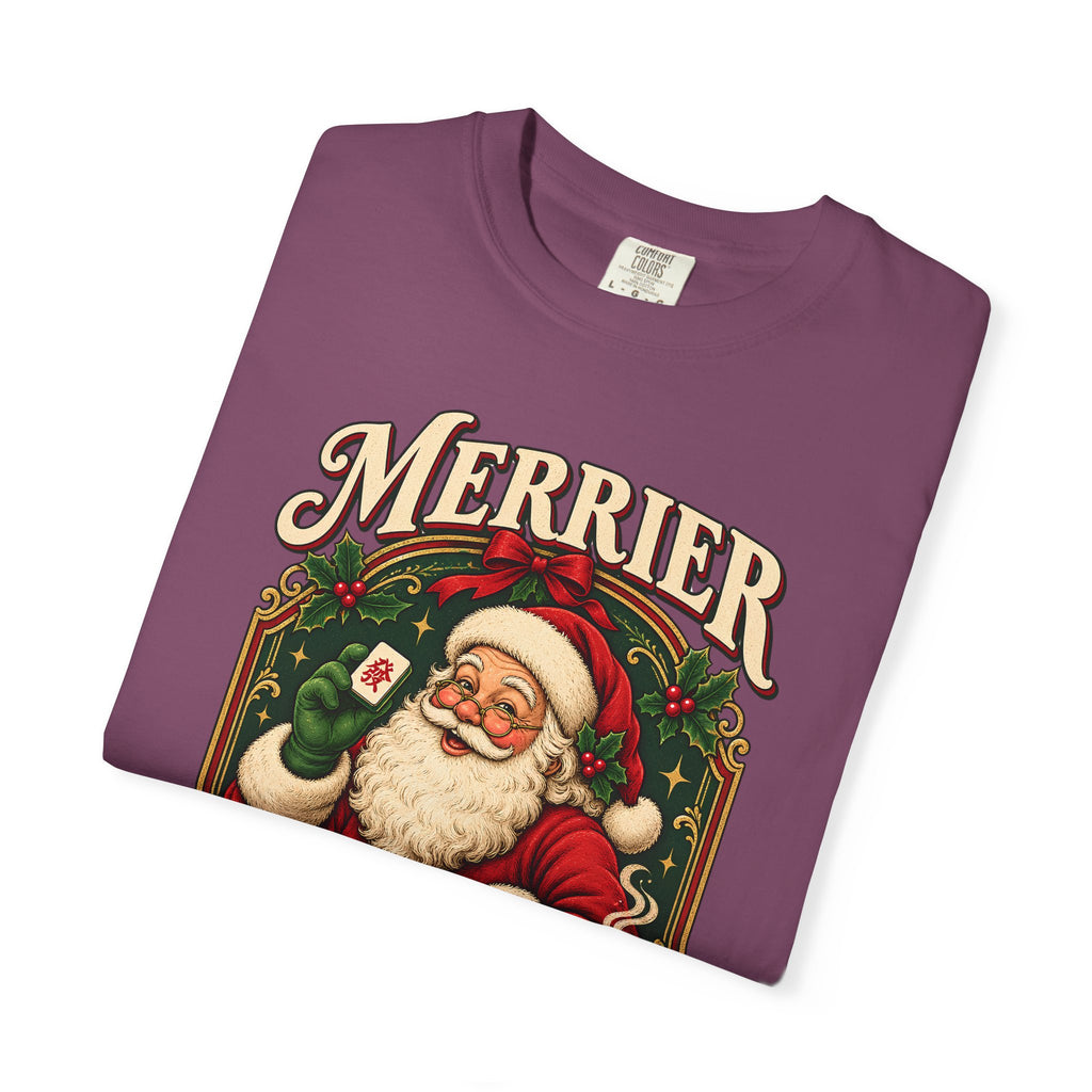 Merrier Playing Mahjong Vintage Santa Holiday Tee