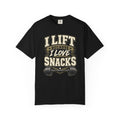 I Lift Because I Love Snacks T-Shirt — Funny Gym Weightlifting Tee