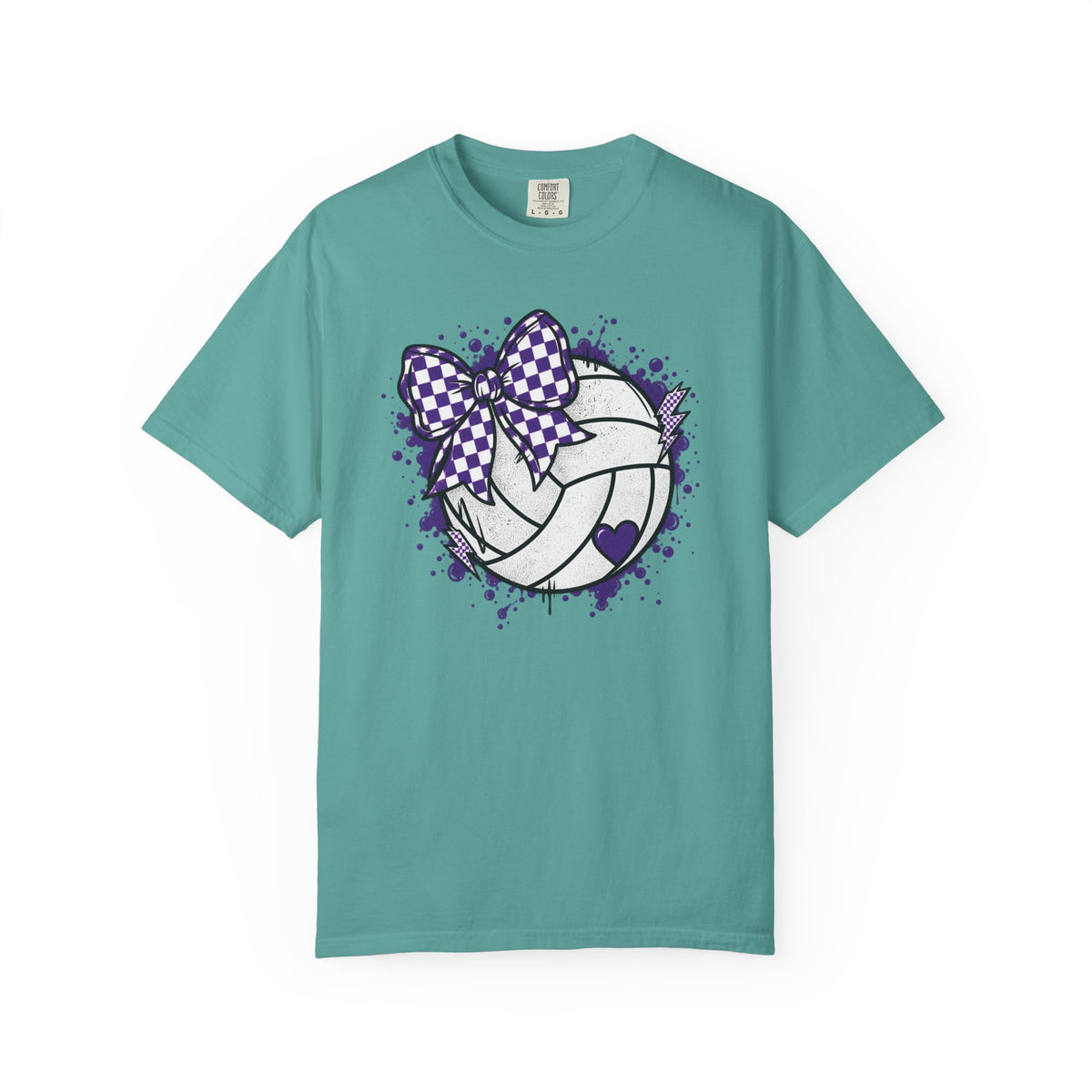 Volleyball Heart Purple Bow Graphic Tee