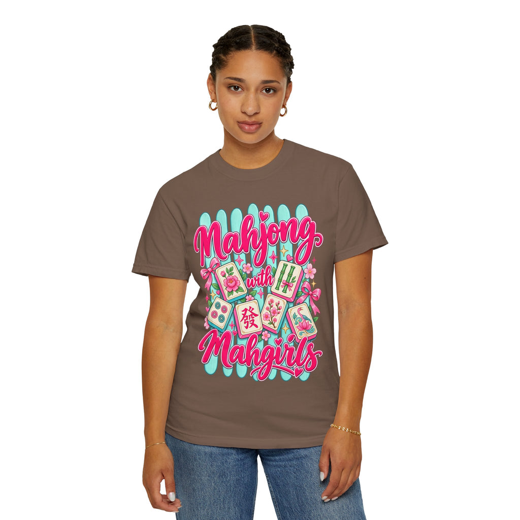 Mahjong with Mahgirls T-Shirt — Cute Floral Mahjong Tiles Tee for Mahjong Lovers