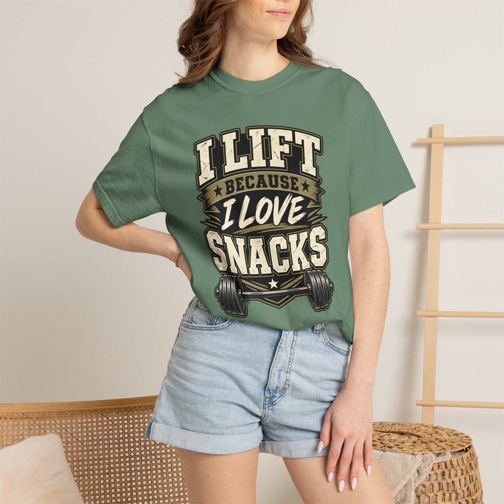 I Lift Because I Love Snacks T-Shirt — Funny Gym Weightlifting Tee