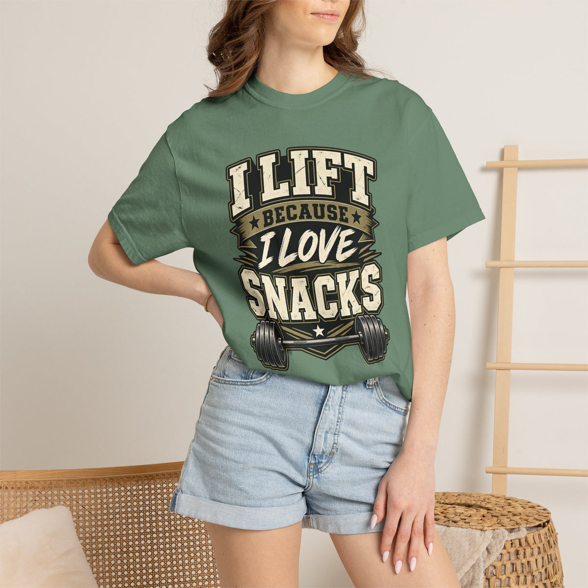 I Lift Because I Love Snacks T-Shirt — Funny Gym Weightlifting Tee