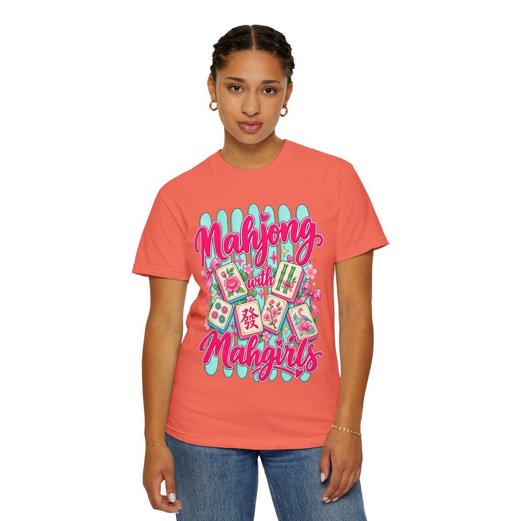 Mahjong with Mahgirls T-Shirt — Cute Floral Mahjong Tiles Tee for Mahjong Lovers