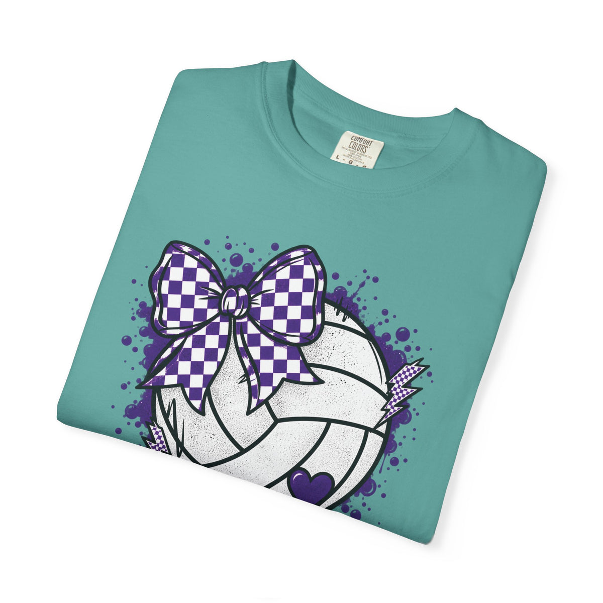 Volleyball Heart Purple Bow Graphic Tee