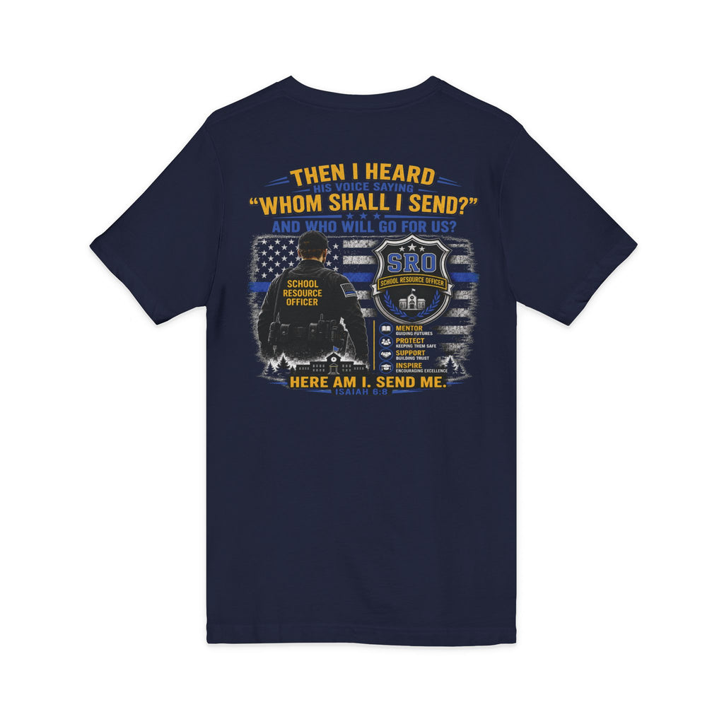 SPOUSE SRO Thin Blue Line V-Neck Tee — "Then I Heard 'Whom Shall I Send?'"