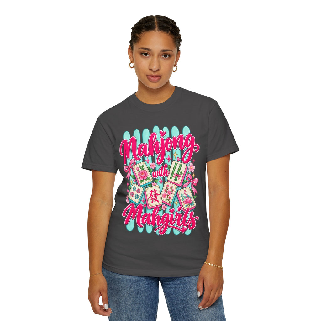 Mahjong with Mahgirls T-Shirt — Cute Floral Mahjong Tiles Tee for Mahjong Lovers