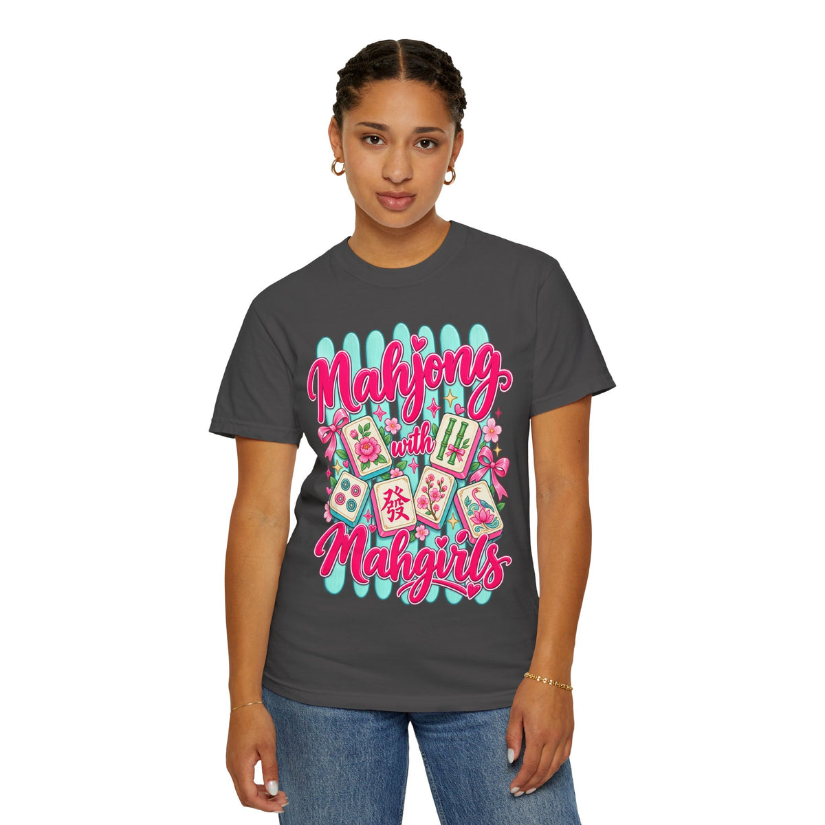 Mahjong with Mahgirls T-Shirt — Cute Floral Mahjong Tiles Tee for Mahjong Lovers
