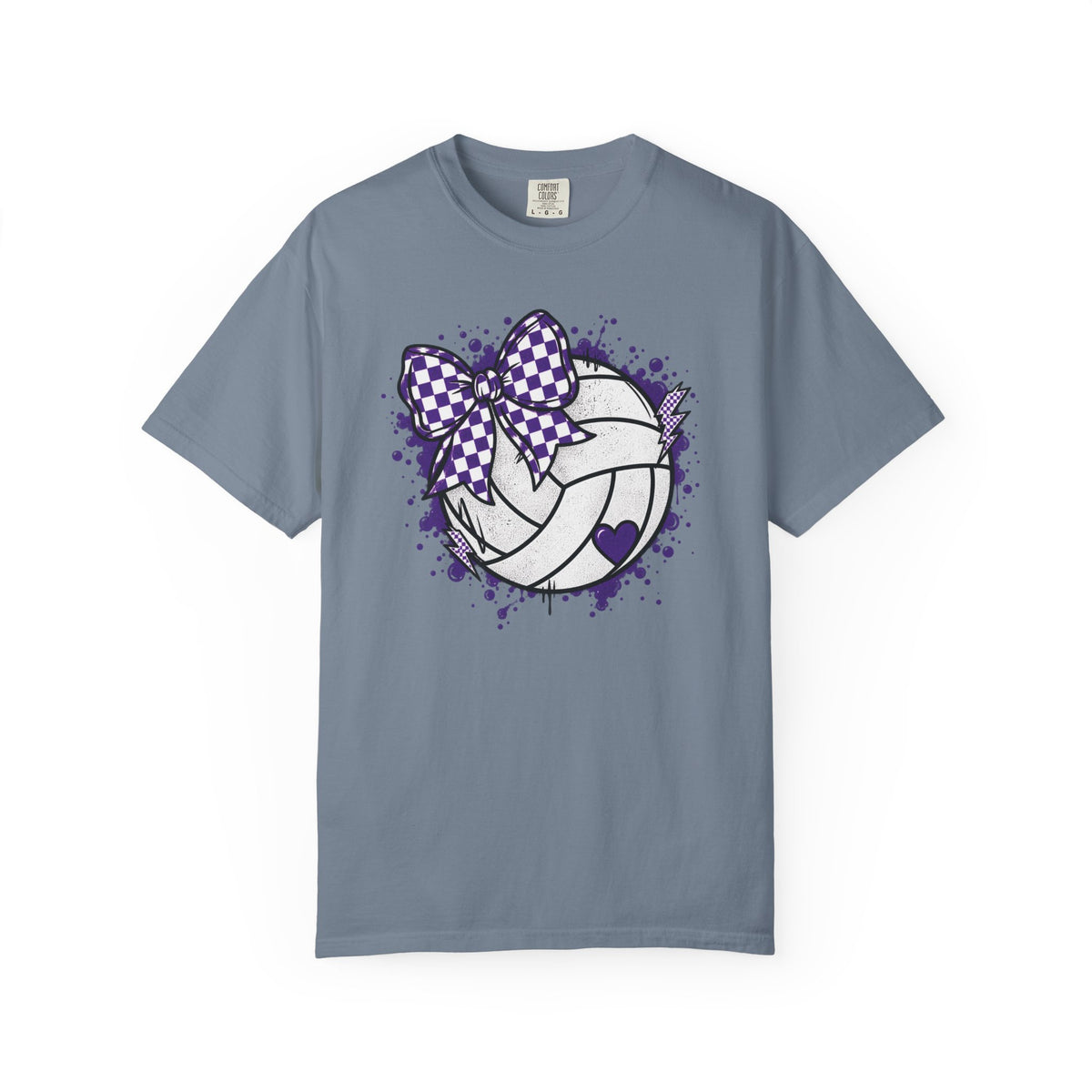 Volleyball Heart Purple Bow Graphic Tee