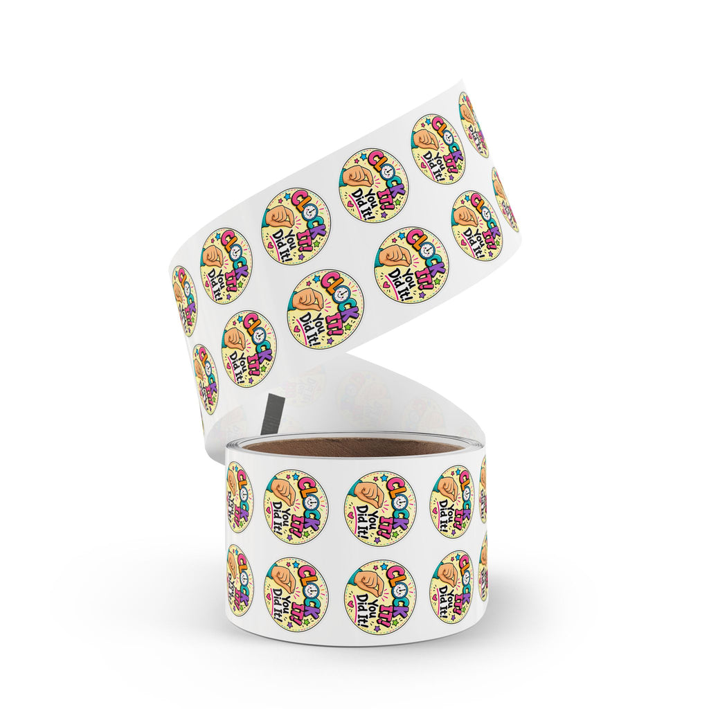 Round Reward Stickers — “Clock It! You Did It!” Positive Reinforcement Label Rolls