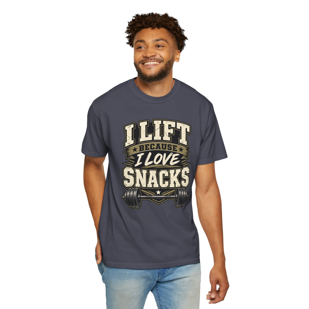 I Lift Because I Love Snacks T-Shirt — Funny Gym Weightlifting Tee
